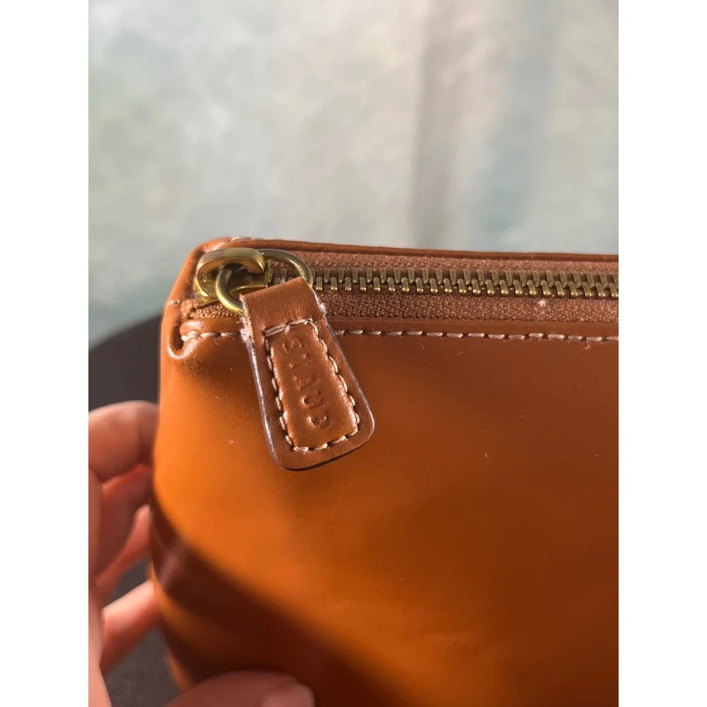 Staud Shirley Tan Leather Toiletry Pouch Zip‎ Top Gold Tone Hardware
